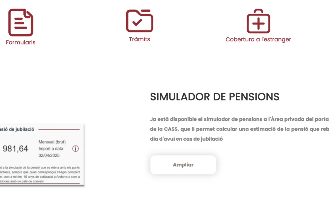 Un exemple del simulador de la CASS que il·lustra la informació enviada per la parabública als assegurats. 