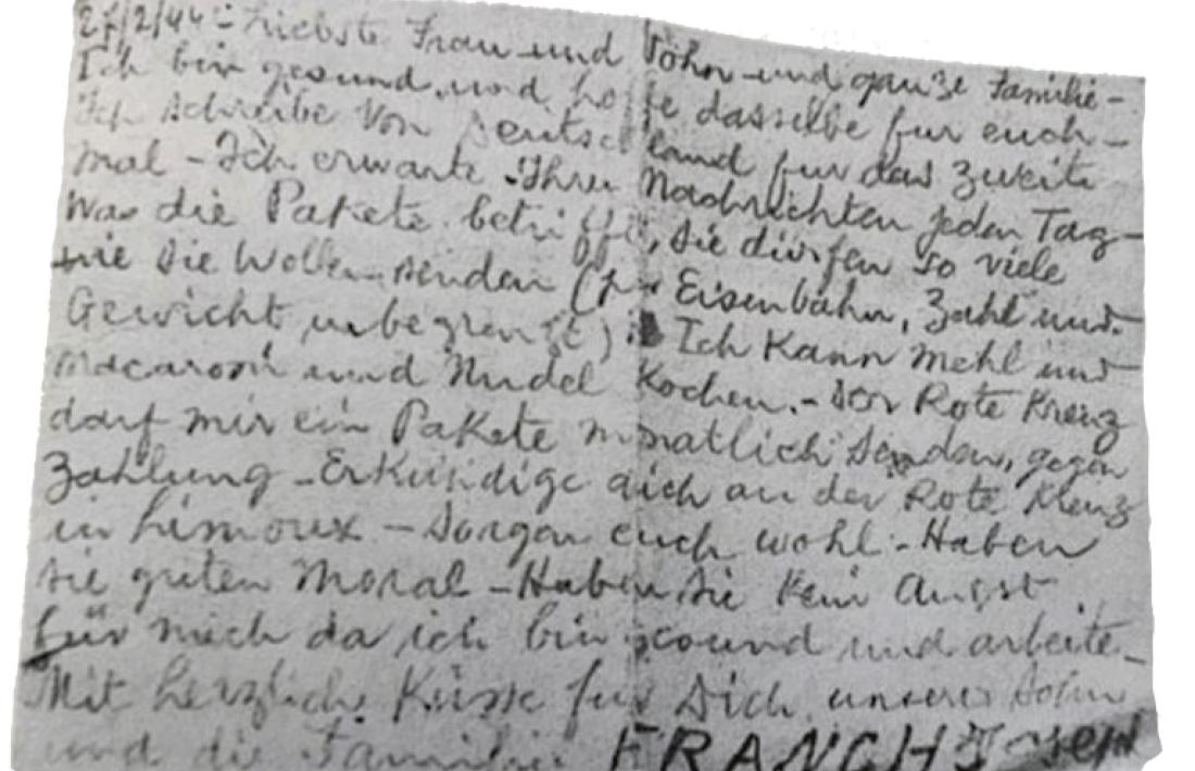 “De moral estic molt bé, no tinc por, estic sa i treballo”: Franch va escriure aquesta postal el 27 de febrer del 1944. Va morir a Buchenwald el 17 de juny d’aquell any.