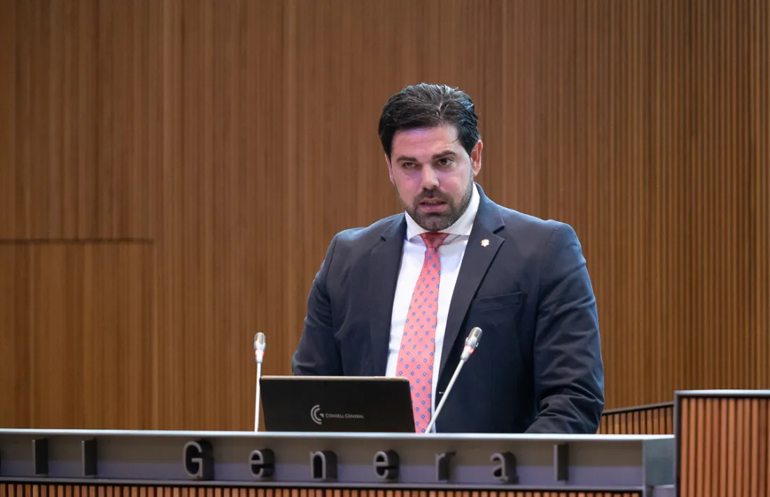 El conseller general del grup parlamentari d'Andorra Endavant, Marc Monteagudo, intervenint en una sessió del Consell General.