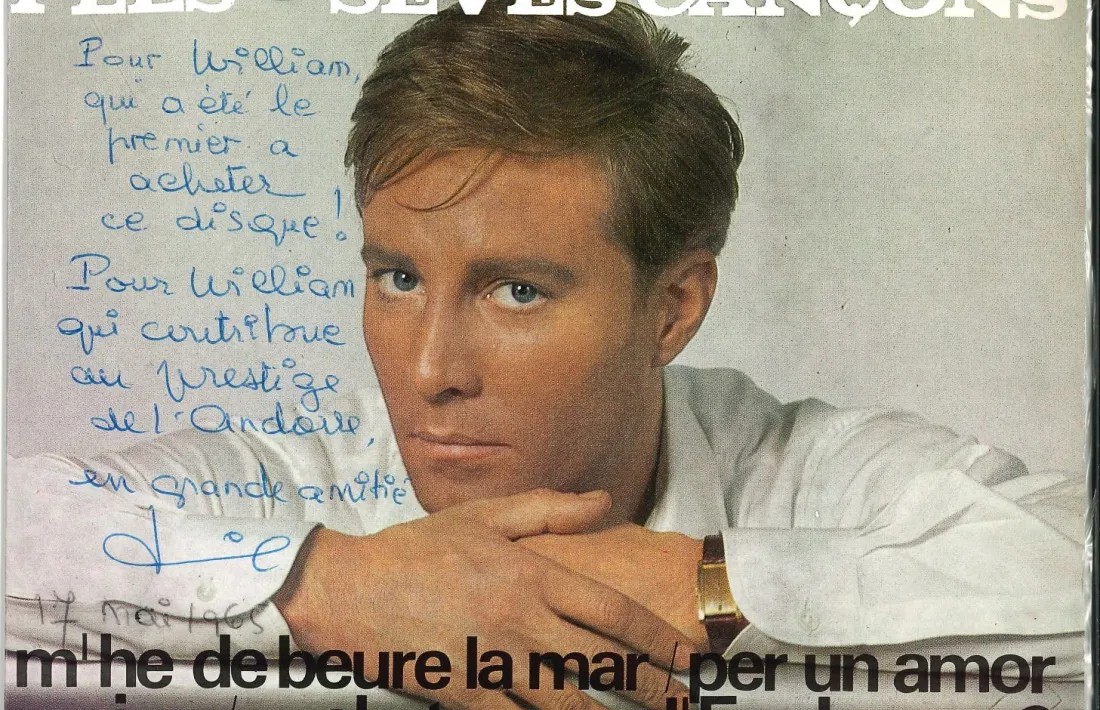 Caràtula de ‘Gil Vidal i les seves cançons’ (1965) amb dedicatòria autògrafa a William Danjon, “qui contribue au prestige de l’Andorra”.