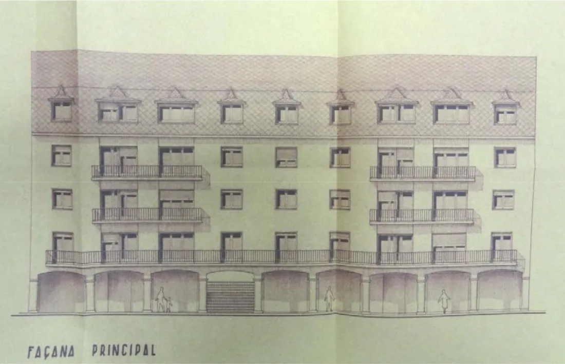 Els números 7 i 8 de la plaça Guillemó, projectats el 1961 per l’arquitecte banyolí Jordi Masgrau.
