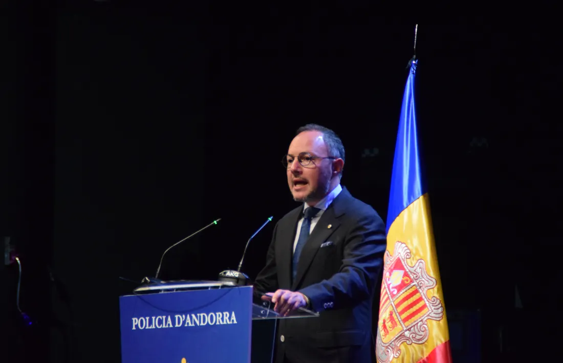 El cap de Govern, Xavier Espot, durant el seu discurs en la celebració de la patrona de la policia.