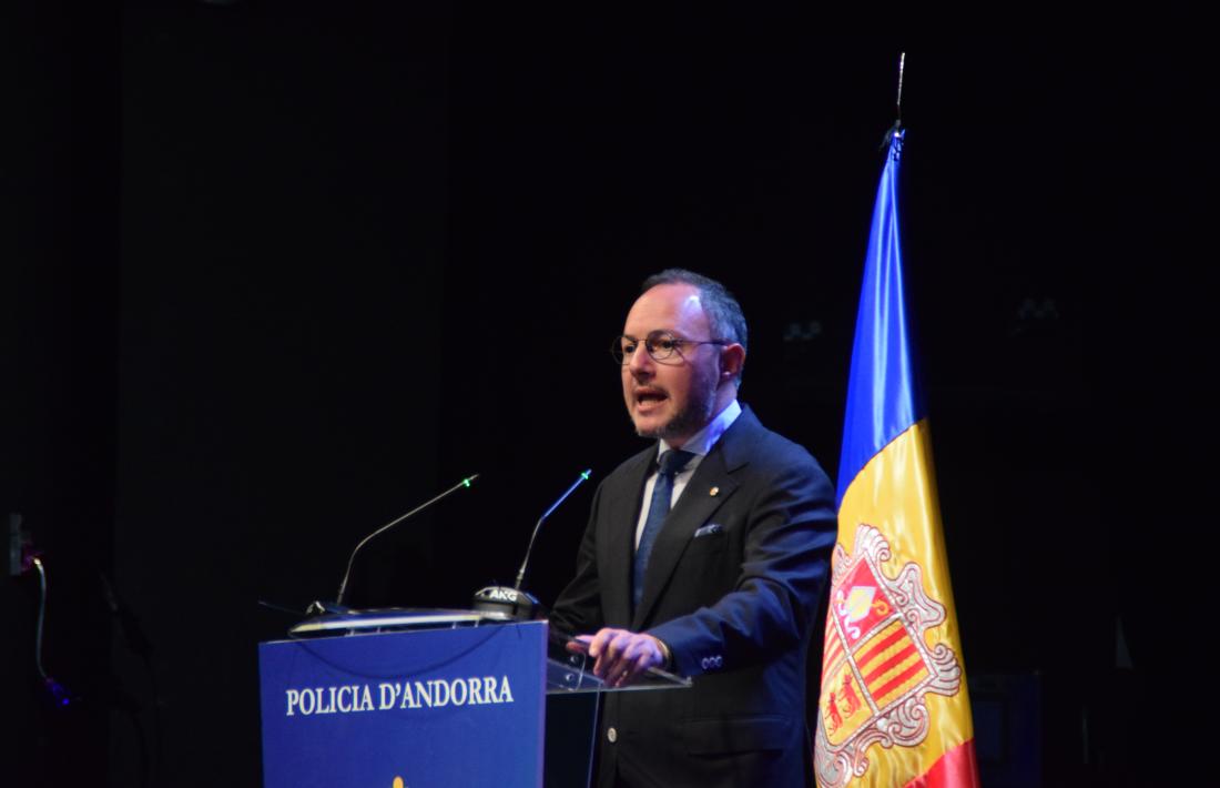 El cap de Govern, Xavier Espot, durant el seu discurs en la celebració de la patrona de la policia.