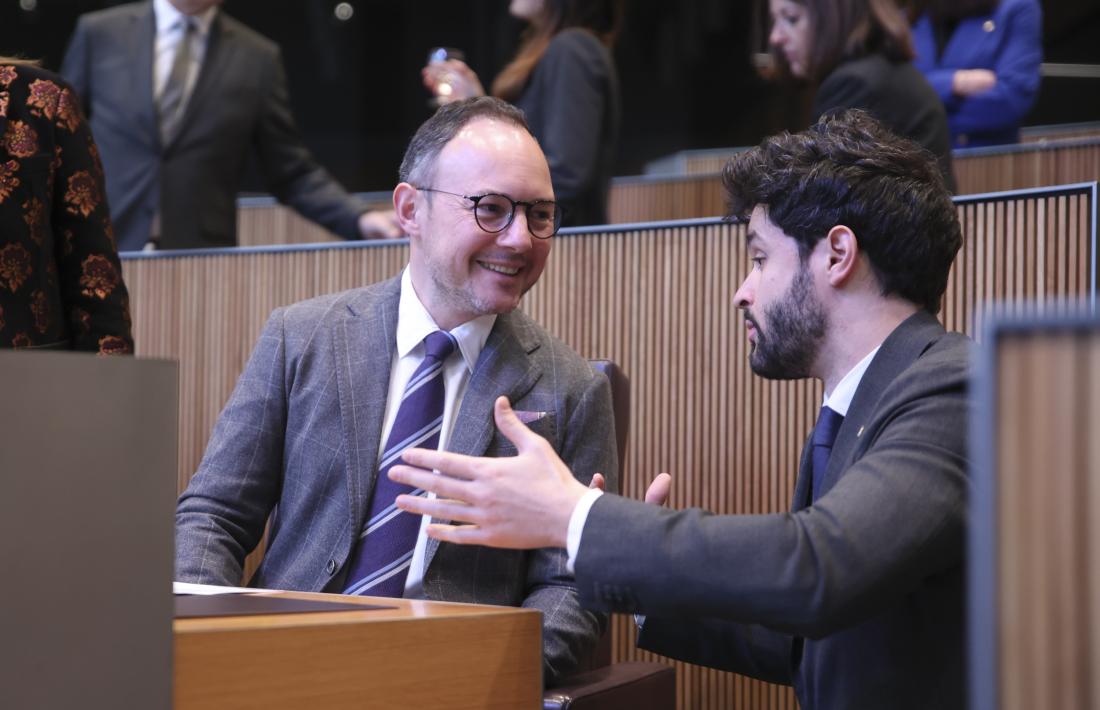 Espot i Escalé conversen a l'inici d'una sessió del Consell General.