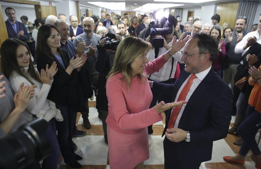 Demòcrates per Andorra celebra la seva victòria en les darreres eleccions, del 2 d’abril del 2023.