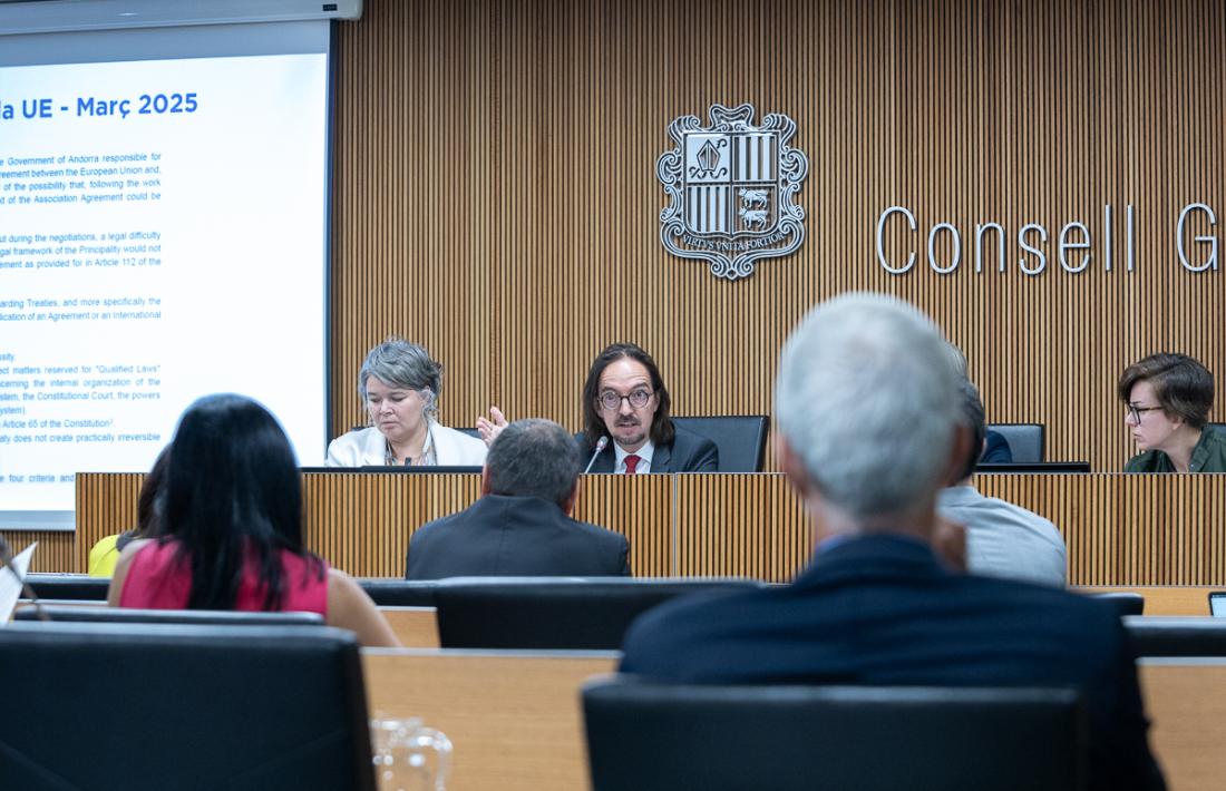 El secretari d’Estat per a les Relacions amb la Unió Europea, Landry Riba, a la comissió de Política Exterior.