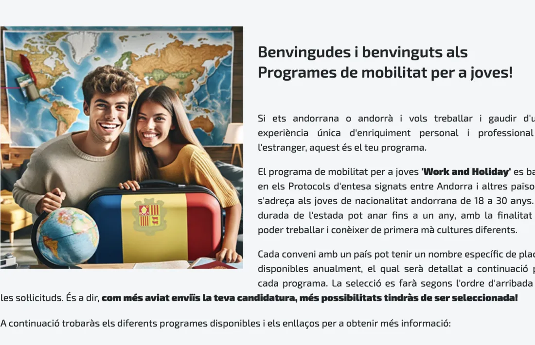 Captura de pantalla del web on s'informa del programa.