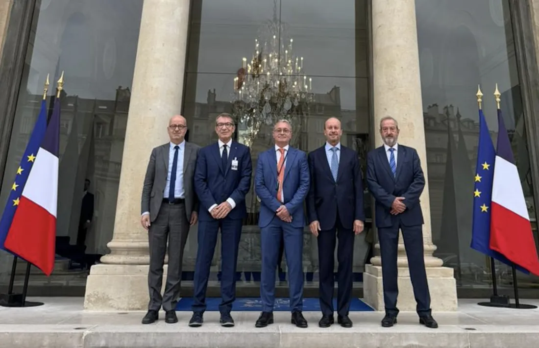Els representants del CSJ amb el representant del copríncep francès, Patrice Faure i el conseller de Justícia del president francès, Xavier Ronsin.