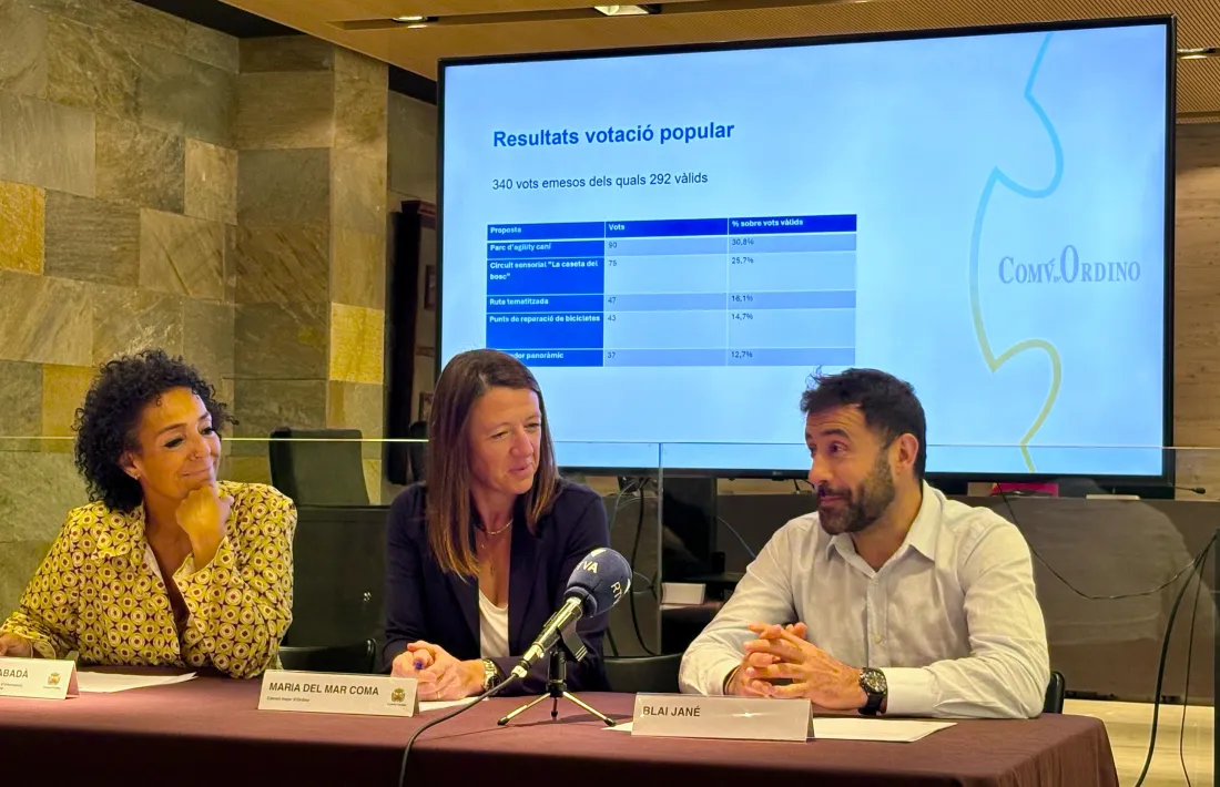 Blai Janer, impulsor de la proposta, amb la cònsol, Maria del Mar Coma, i la consellera de Comunicació, Sistemes d’Informació, Participació Ciutadana i Associacionisme, Meritxell Rabadà.