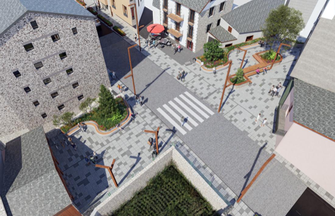 Fotomuntatge de com quedaria la calçada i la vorera just davant de l’Oficina de Turisme.