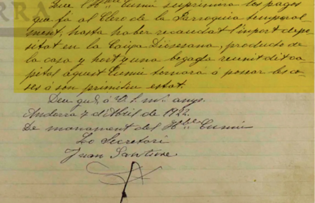 Llibre d’actes del Comú amb la conclusió de l’afer de la casa i l’hort del vicari.