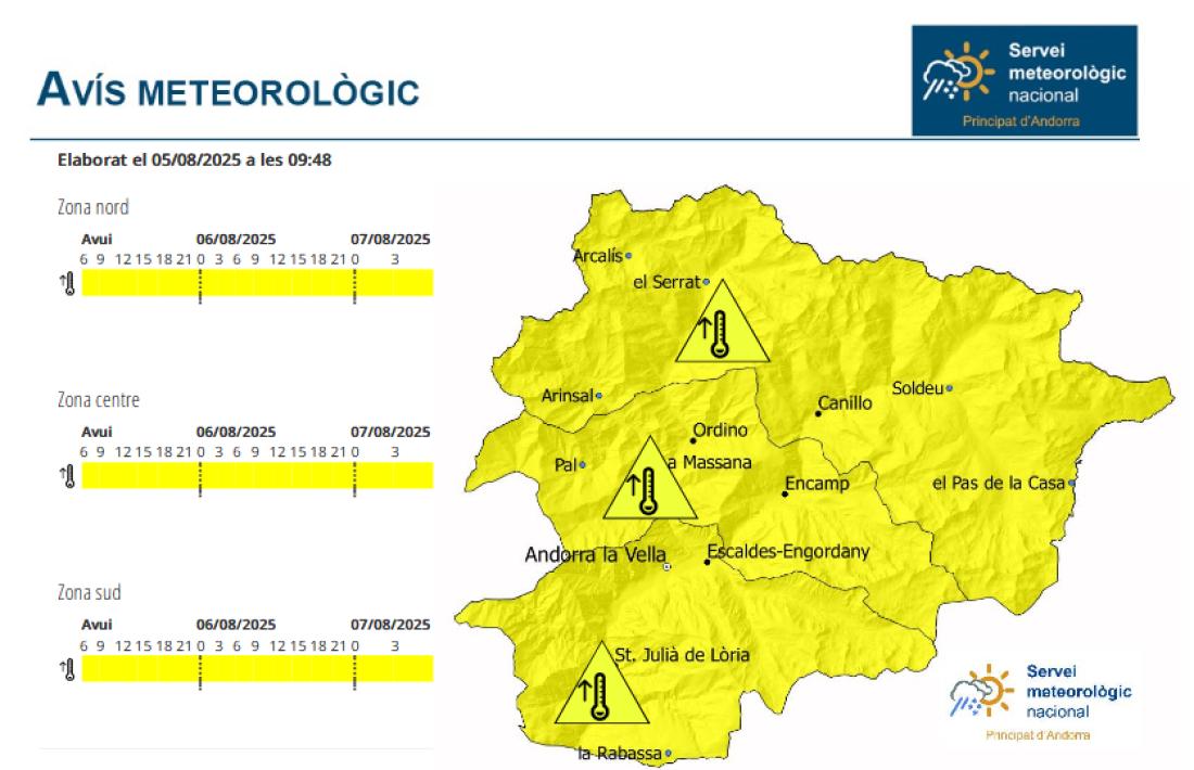 L'avís groc que ha emès el servei meteorològic.
