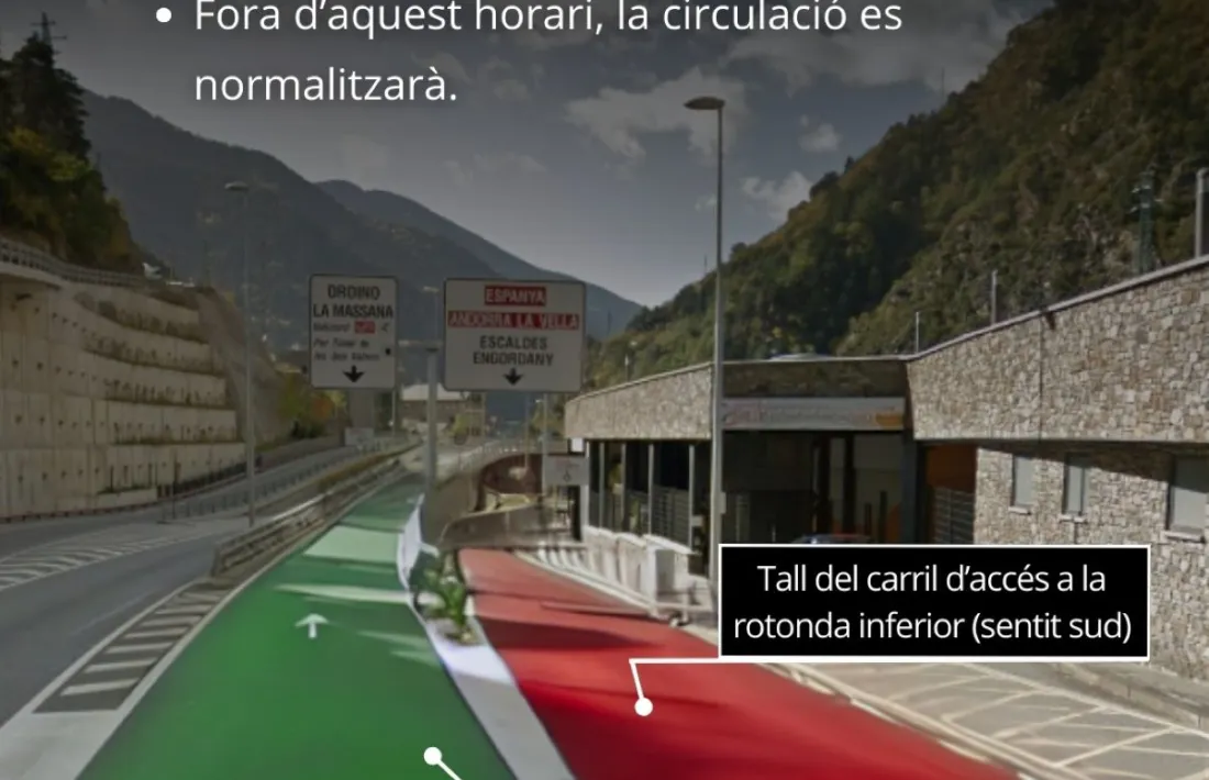 L'avís sobre l'afectació al trànsit per les obres a la CG-2.