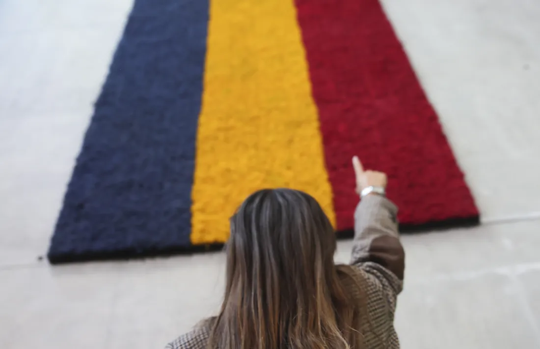 La bandera, al replà de l’escala del nou Consell, fa 7 metres de llarg.
