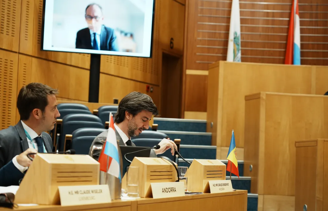 El síndic general, Carles Ensenyat, durant l'edició d’enguany de la Conferència de presidents de parlaments de Petits Estats d'Europa.