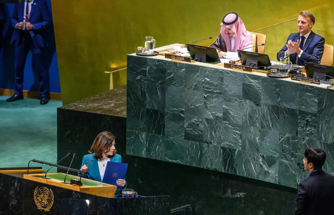 La ministra Tor, a la conferència d'alt nivell sobre la pau a Palestina que ha tingut lloc aquesta matinada a la seu de l'ONU a Nova York.