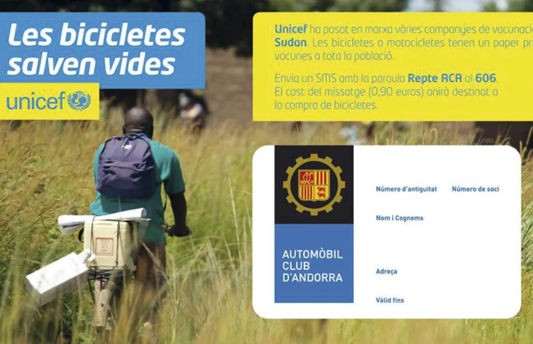  L'Automòbil Club Andorra col·labora amb dues bicicletes per a la campanya d'Unicef de vacunació dels infants al món L'Automòbil Club Andorra col·labora amb dues bicicletes per a la campanya d'Unicef de vacunació dels infants al món