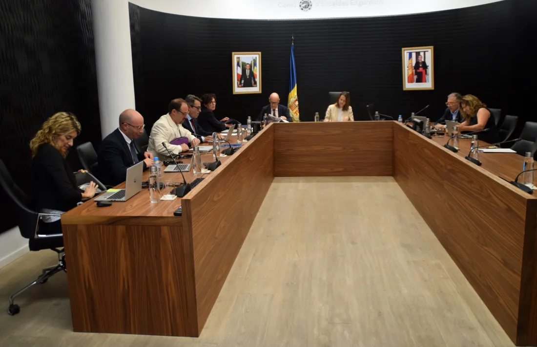 David Pérez, quart per l'esquerre, en una sessió de Consell del Comú escaldenc.
