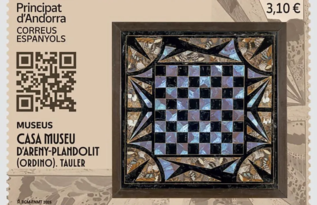 El segell dedicat al tauler d’escacs de la Casa Museu d’Areny-Plandolit.