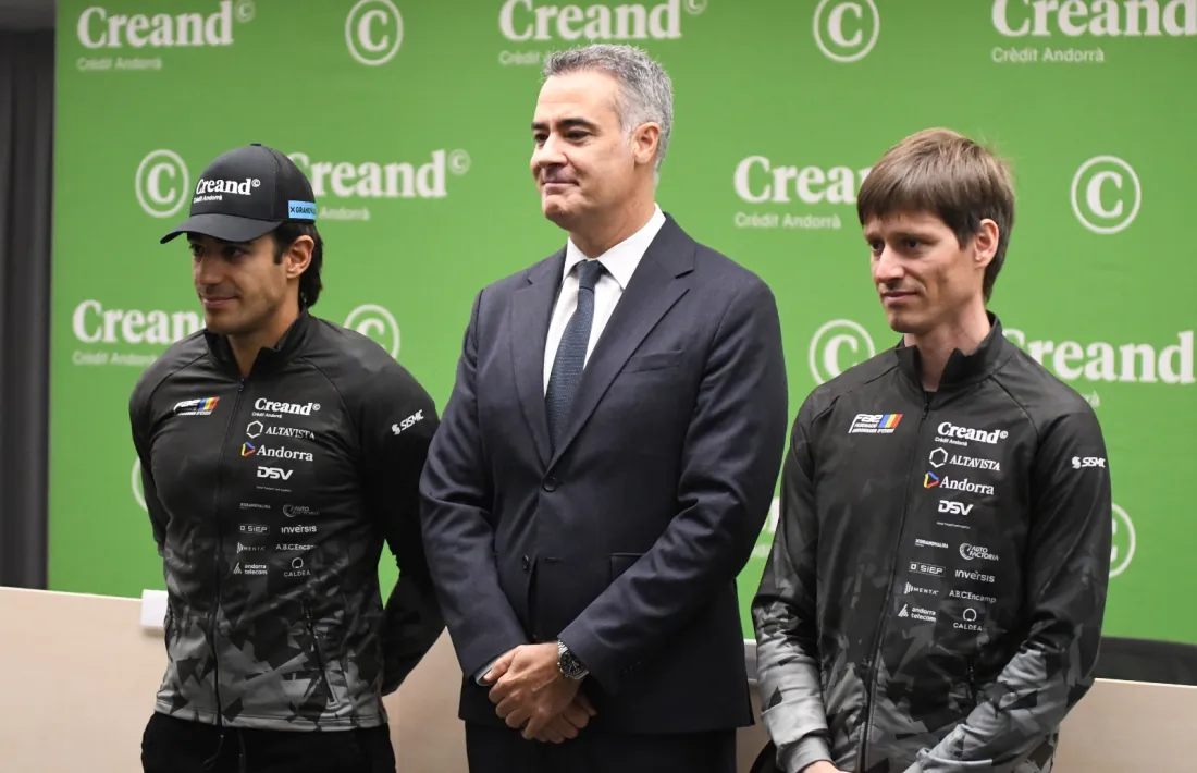 Joan Verdú, a la roda de premsa de Creand, amb Jordi Playà i Roger Vidosa.