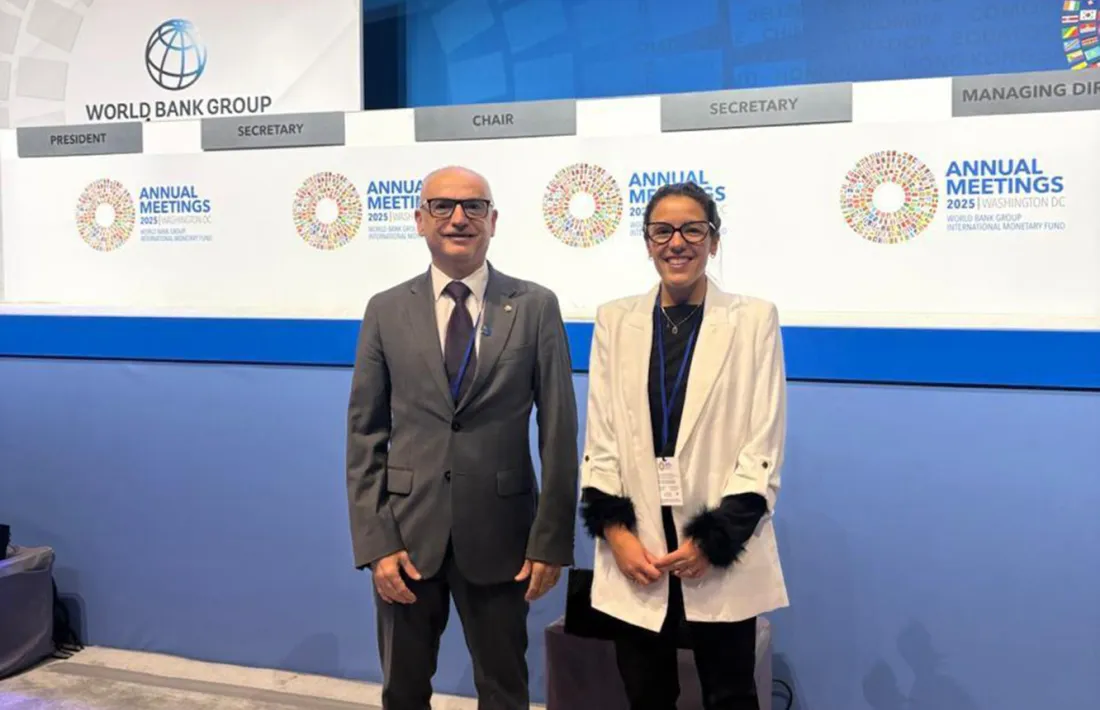 El ministre de Finances, Ramon Lladós, la secretària d’Estat d’Afers Financers Internacionals, Lorena Jordana, a la reunió de tardor de l'FMI.