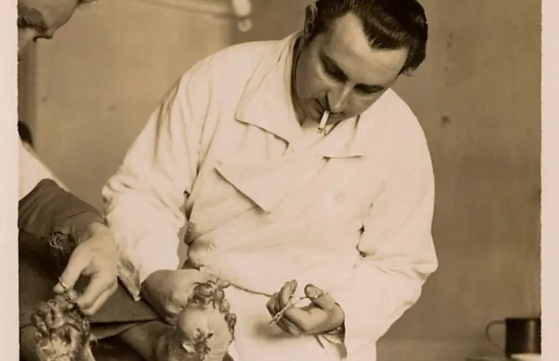 Una de les imatges exhibides a Cal Pal, on un metge cura els peus congelats d’un refugiat.