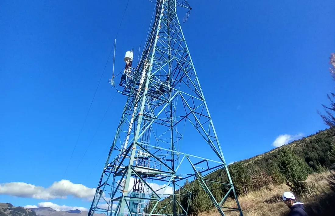 Operaris treballant en el desmuntatge de la línia d'alta tensió.