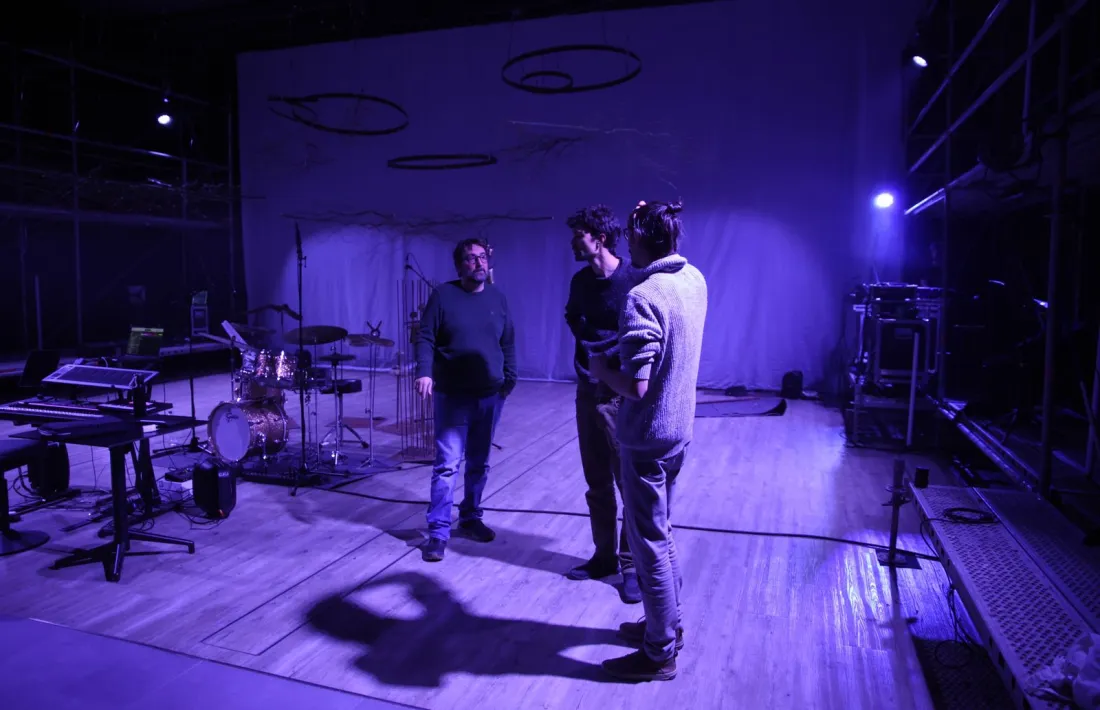 Toni Gibert, Kic Barroc i Lluís Casahuga, a l'assaig d'ahir al Prat del Roure.