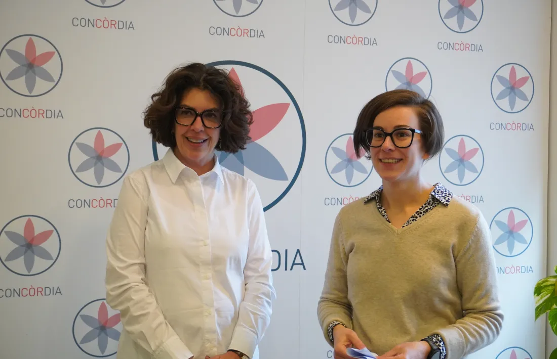 Les copresidentes de Concòrdia, Sílvia Mosquera, i Núria Segués, avui a la seu del partit a la capital.