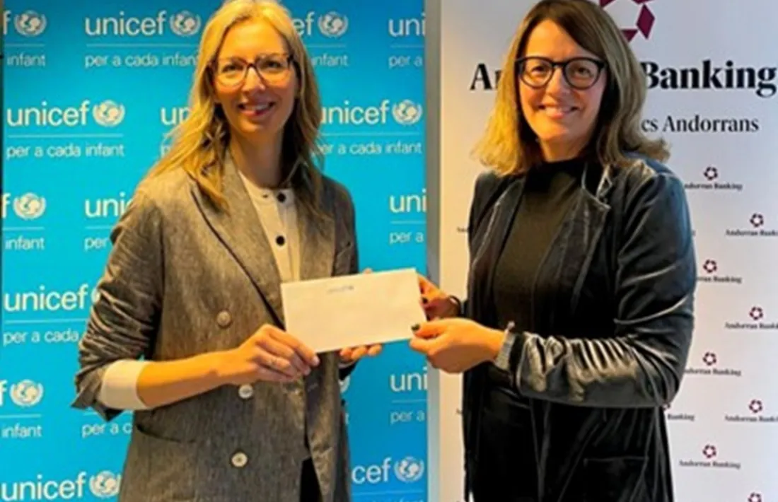 Míriam Moreno i Esther Puigcercós d'Unicef i Andorran Banking