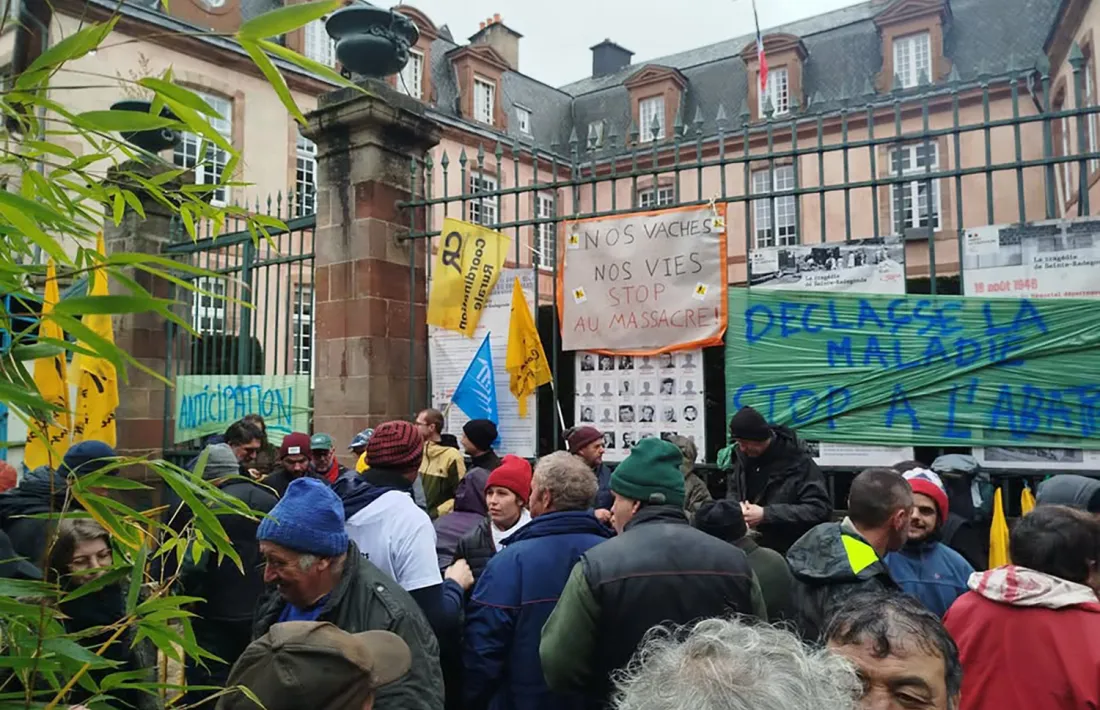 Manifestació de ramaders davant la prefectura de Rodez.