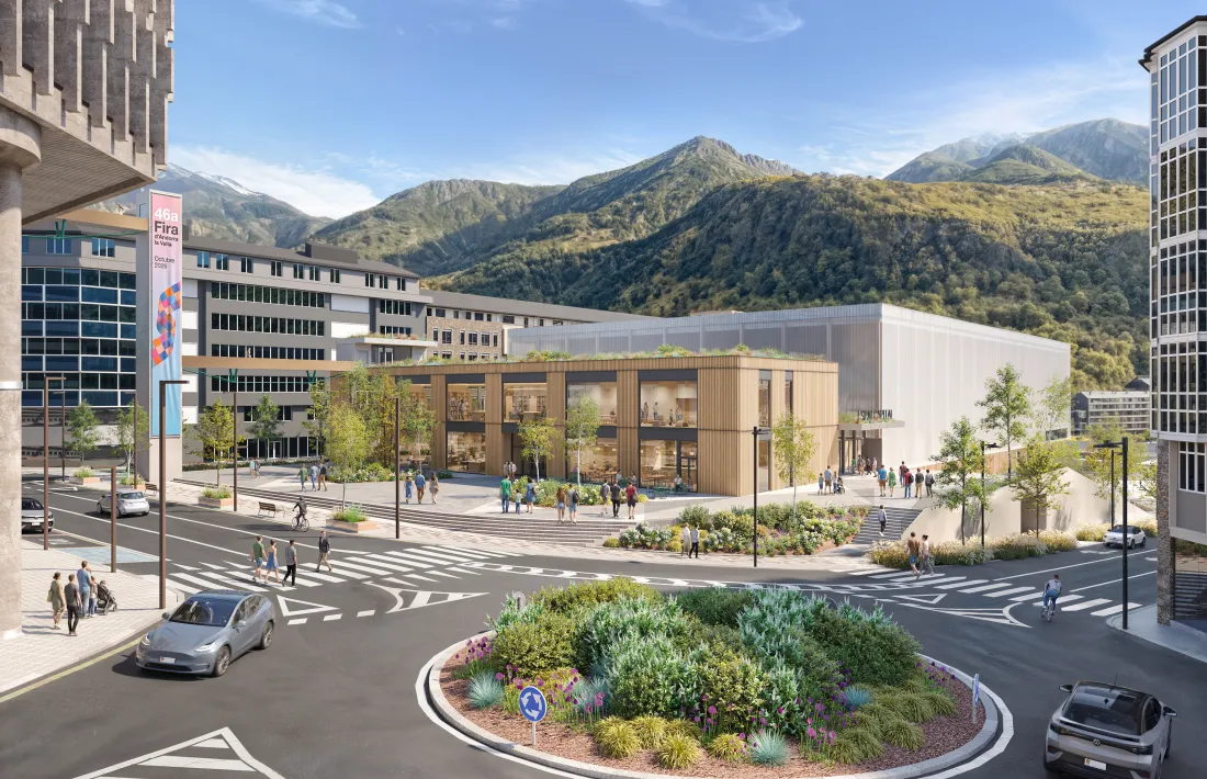 Imatge del futur Espai Capital, amb la Casa Pairal i el recinte multifuncional.