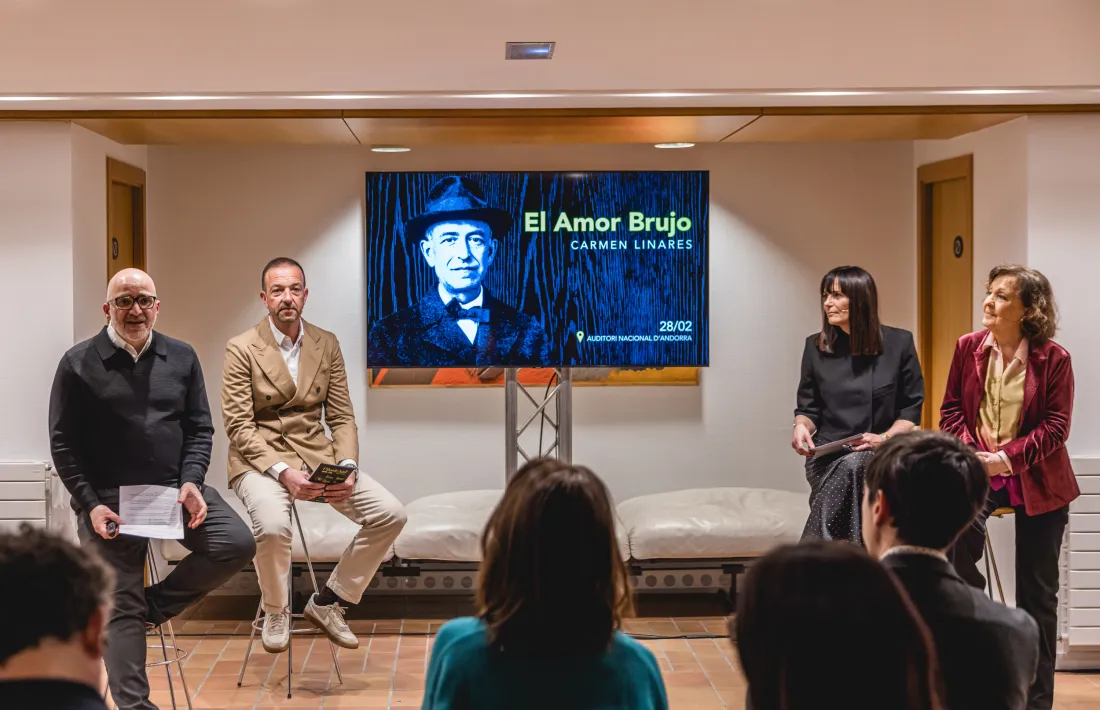 Rechi, Torres, Bonell i la cantaora Carmen Miranda, en la presentació del ClàssicAnd, aquesta tarda a l'Auditori.