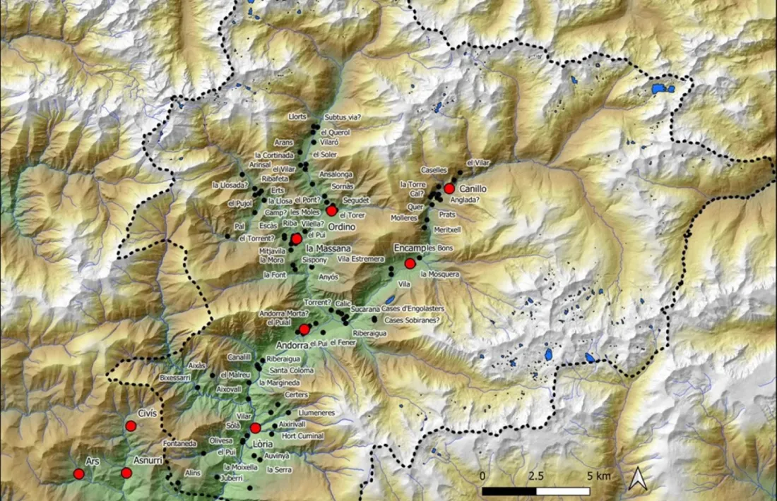 Topònims andorrans que figuren a la concòrdia del 1176: el Vilar és l'unic més amunt de Caselles.