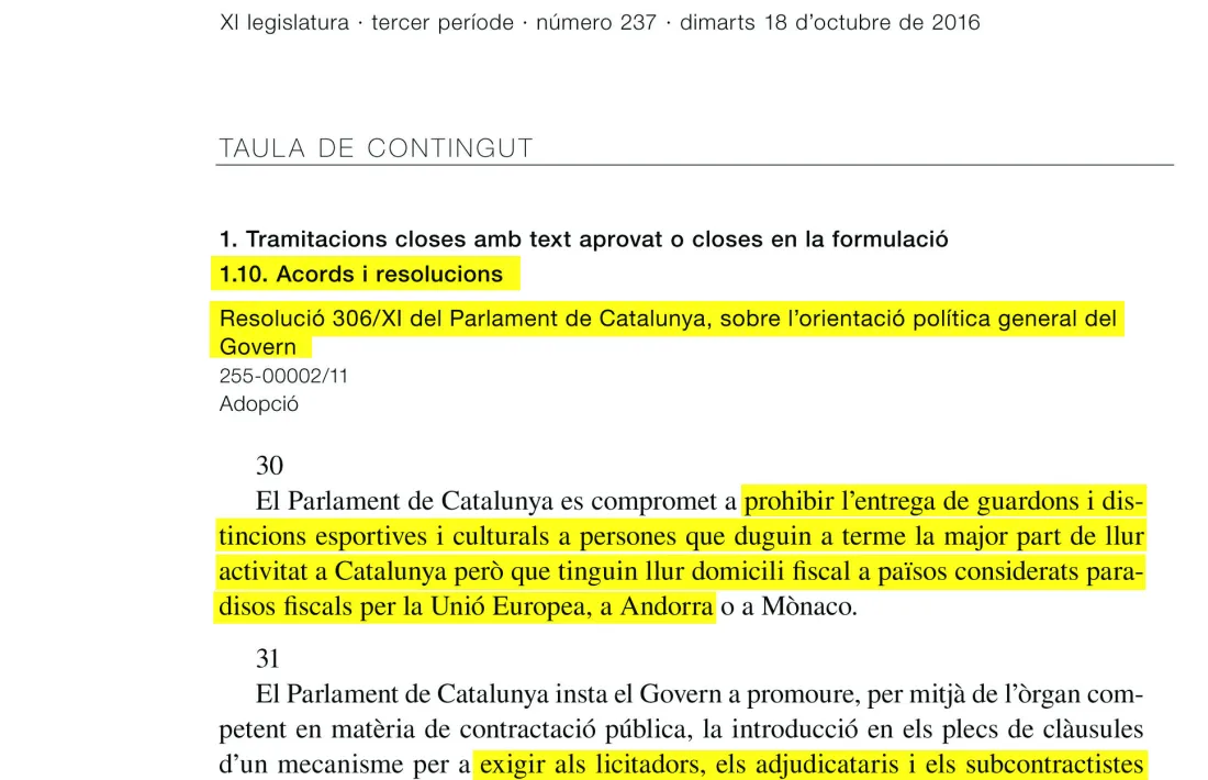 Moció al Consell perquè Catalunya no pugui vetar les empreses d’Andorra