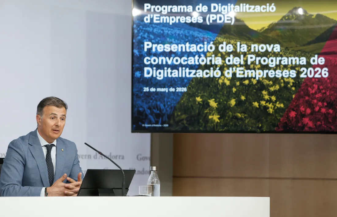 El ministre de Funció Pública i Transformació Digital, Marc Rossell, en la presentació del pla de subvencions d'enguany.