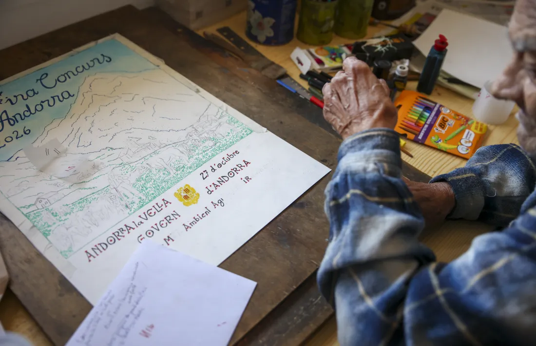 L'esbós del cartell de la fira de bestiar en què treballava aquests dies Sergi Mas.