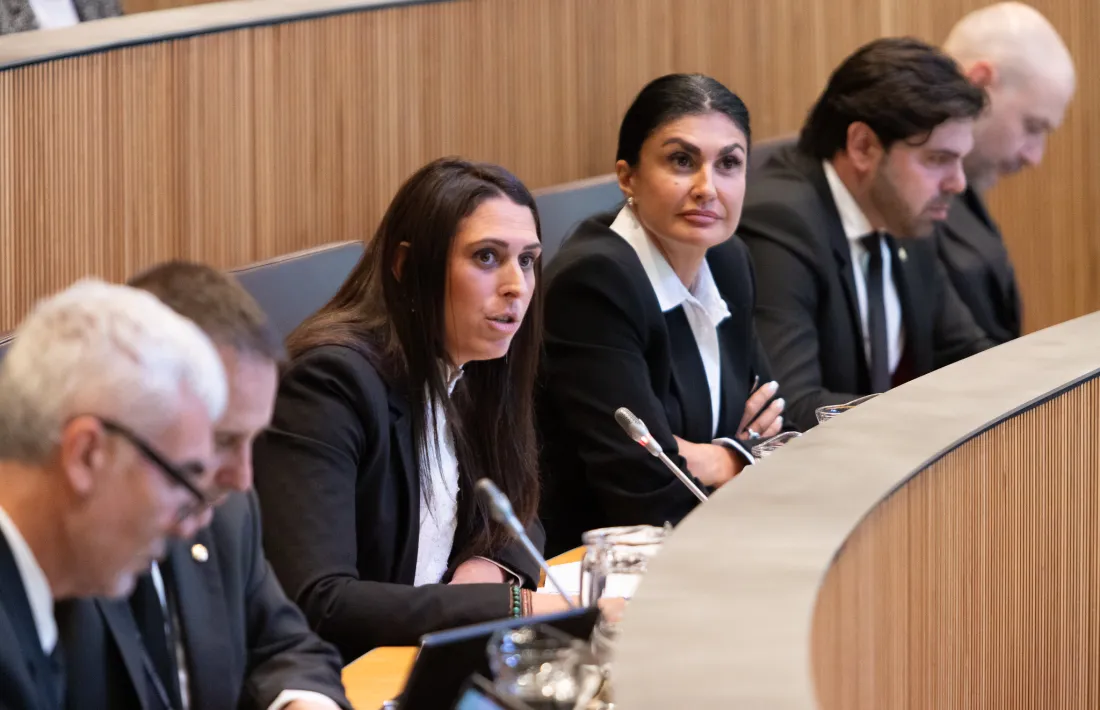 El grup parlamentari d'Andorra Endavant, format per Noemí Amador, Carine Montaner i Marc Monteagudo.