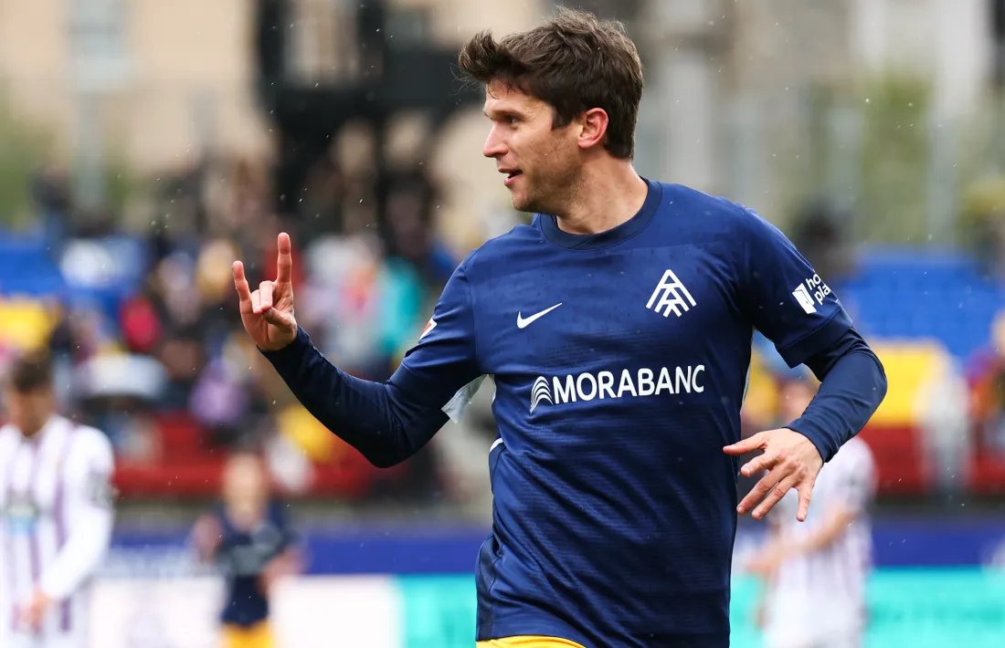 Marc Cardona, el primer gol amb l'FC Andorra.