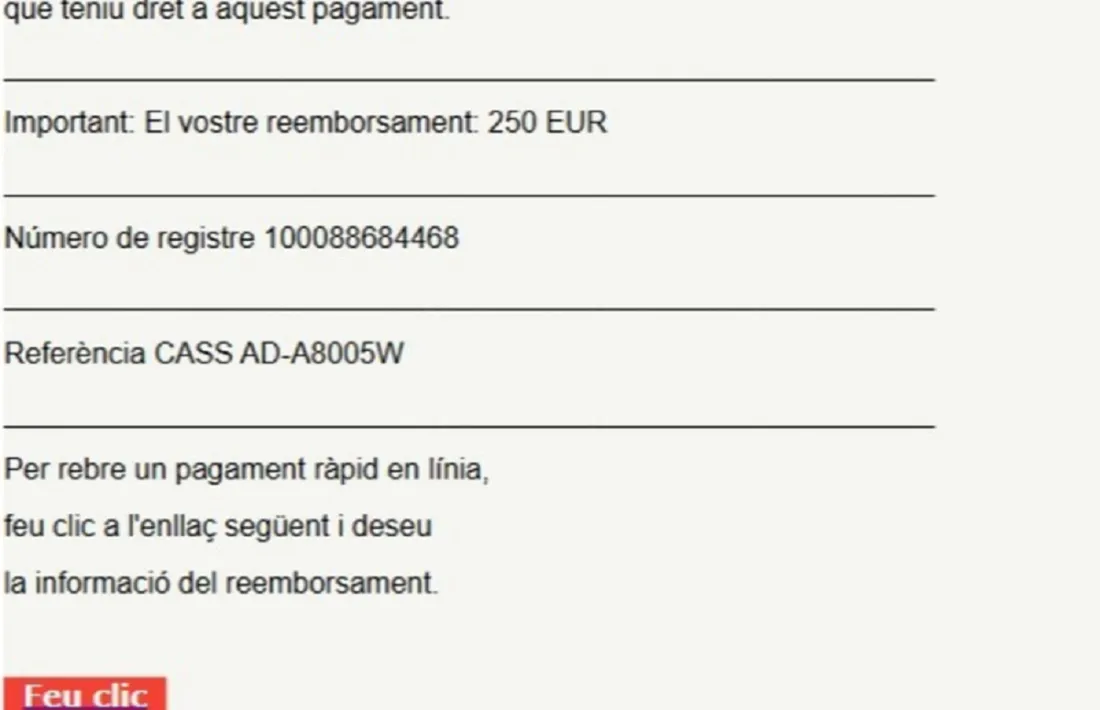 El missatge fraudulent que va arribar ahir mateix al Bondia.