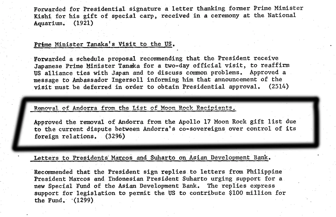 El document de la CIA que certifica els motius pels quals ens van retirar de la Moon Rock Gift List.