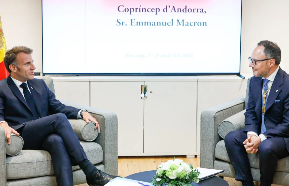 Un moment de la reunió entre Xavier Espot i Emmanuel Macron.