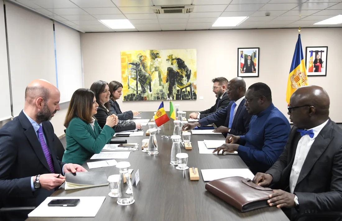 Un moment de la reunió de la ministra d’Afers Exteriors, Imma Tor amb el secretari d’Estat senegalès Amadou Chérif Diouf.