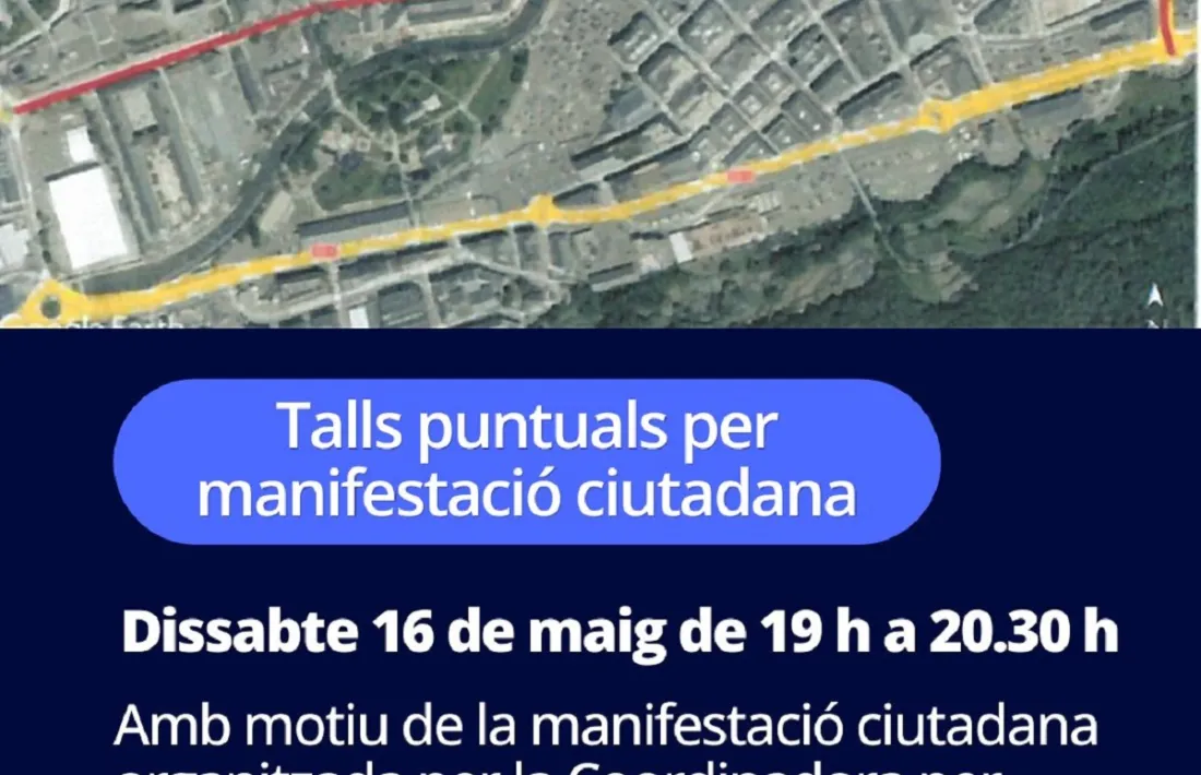 La manifestació del 16 de maig provocarà afectacions al trànsit.