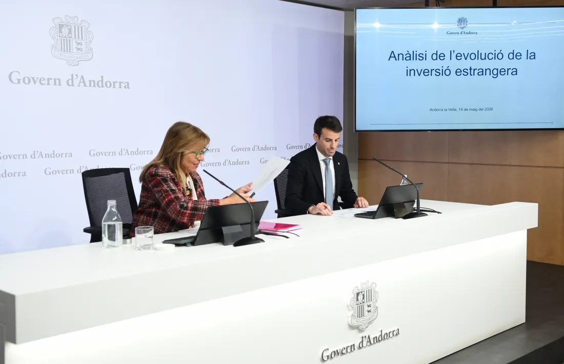  La ministra Conxita Marsol amb el secretari d'Estat, Marc Saura, en la compareixença d'aquest migdia.